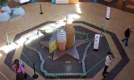 Sculptures built from canned food to benefit local hunger relief