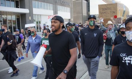 Sterling Brown and Milwaukee Bucks lead thousands in peaceful protest march from Fiserv to Lakefront