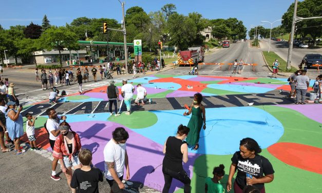 Black Lives Matter street mural suffers rain damage following installation at Harambee intersection