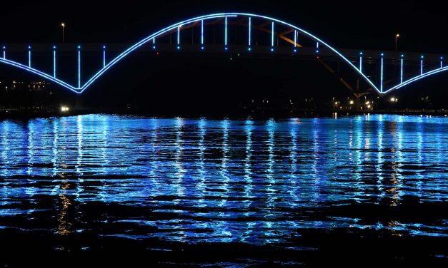 Hoan Bridge illuminating as a menorah to “Shine a Light” on antisemitism this Hanukkah season