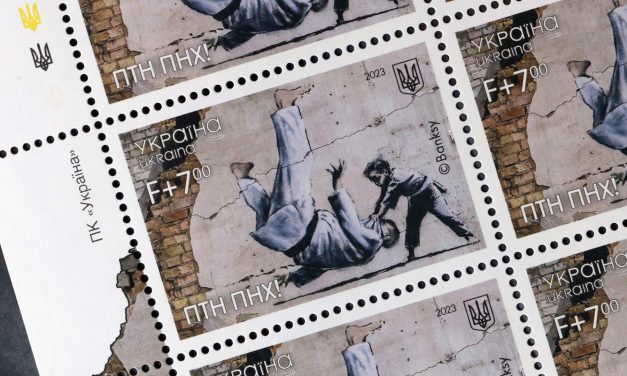 FCK PTN: Ukraine symbolically body slams Putin with postage stamps based on Banksy mural