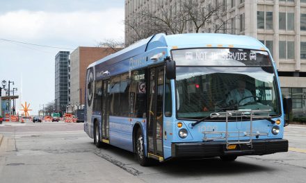 Striping of a new dedicated bus lane for Milwaukee County’s BRT begins installation across downtown