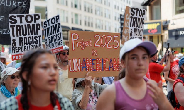 Conservative group hosts policy event outside RNC to defend its authoritarian Project 2025 guidebook