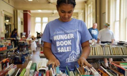 Paper books still exist and their sales are helping feed the hungry