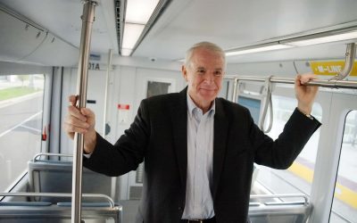 Mayor Tom Barrett previews the M-Line Streetcar route with first passenger ride