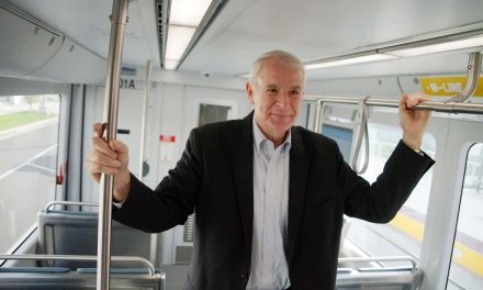 Mayor Tom Barrett previews the M-Line Streetcar route with first passenger ride