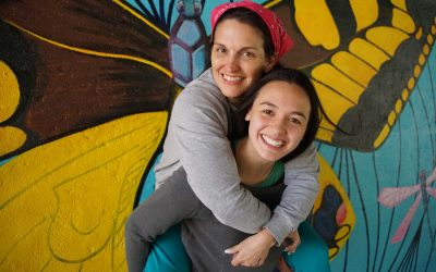 Mother-daughter duo paint swing bridge mural inspired by nearby river ecology