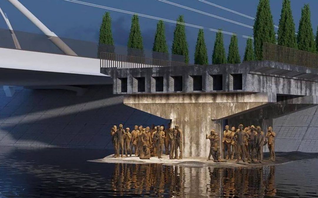 Ukrainian designer proposes refugee memorial at site of iconic Irpin bridge destroyed to stop Russian attack